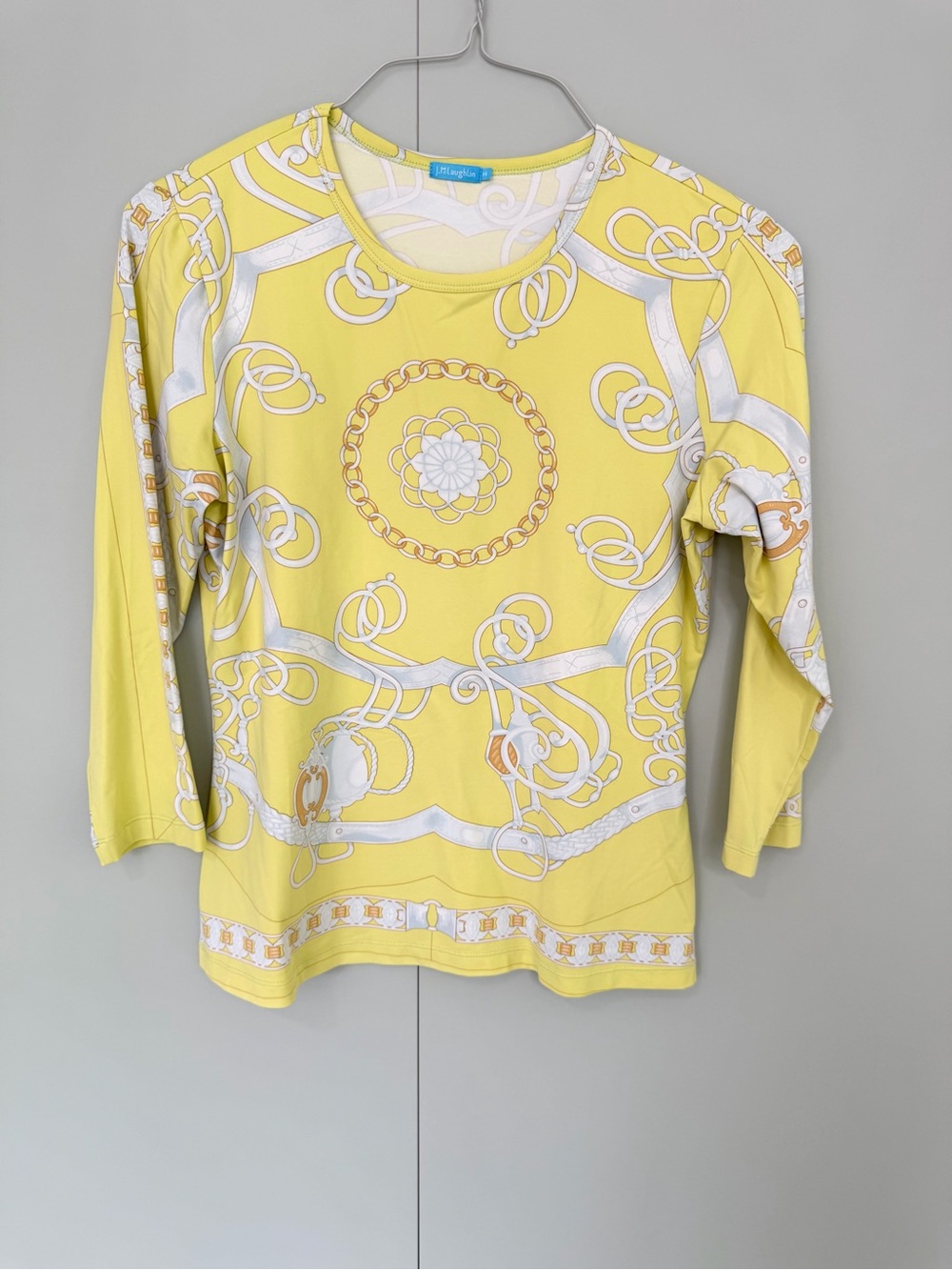 J. MCLAUGHLIN Women’s Catalina Cloth Long Sleeve Yellow Equestrian Theme Top